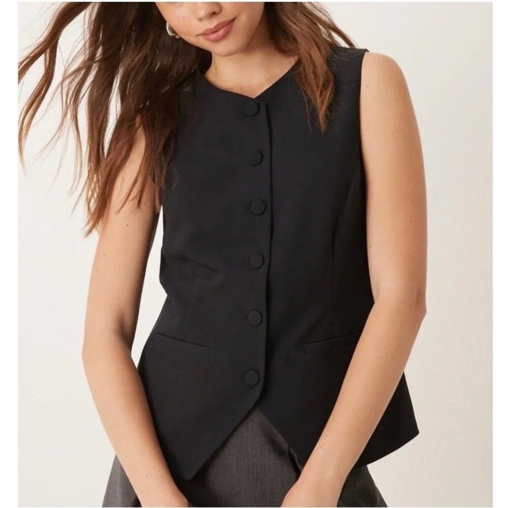 Abercrombie & Fitch Vest Women XL Black Tailored Button Front Dark Academia